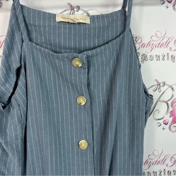 Monteau dress button up stripes white Blue Pinstripe Midi Dress - Picture 5 of 8